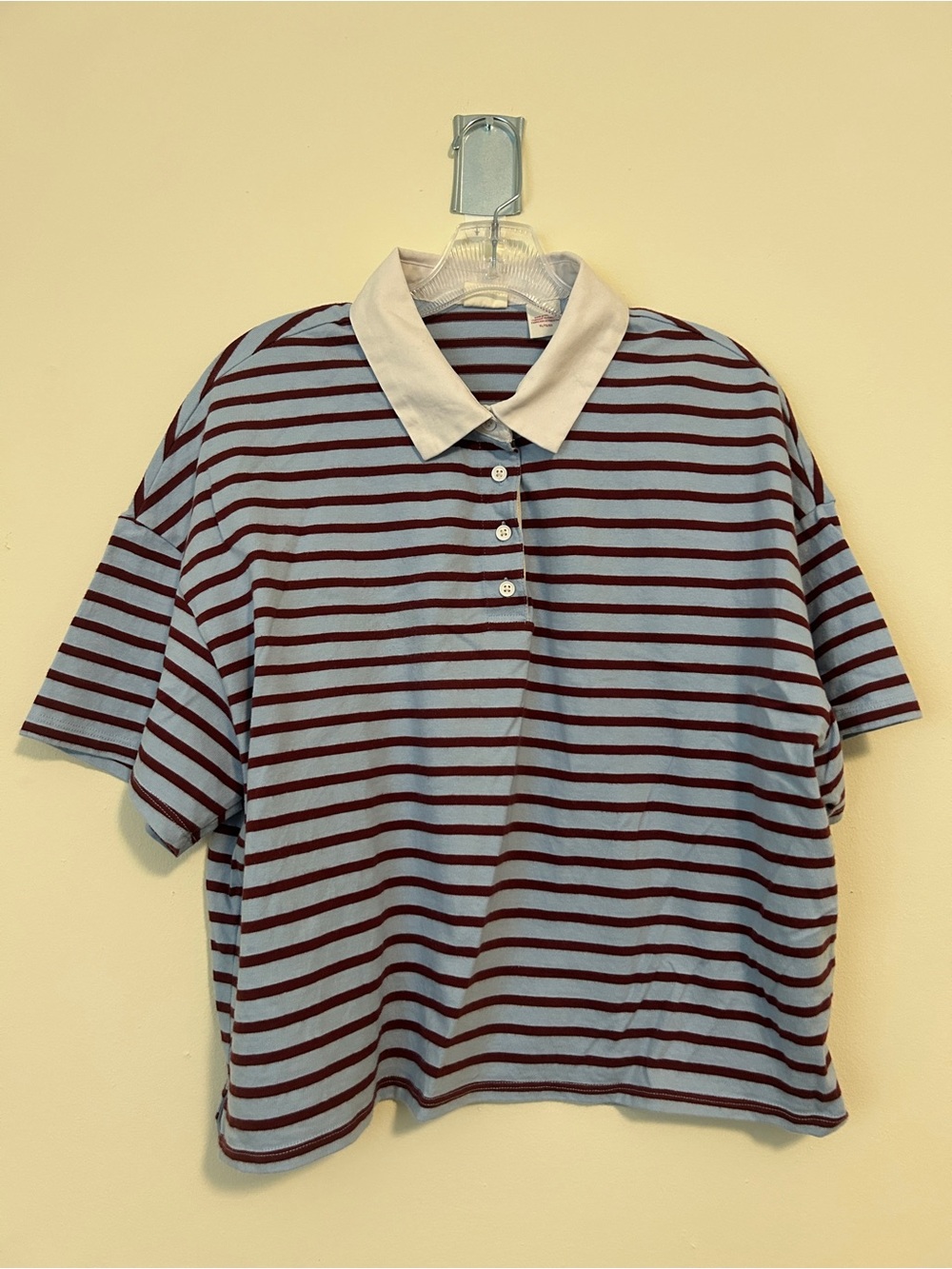 Levi’s Striped Polo Top with Contrast Collar - Light Blue & Burgundy